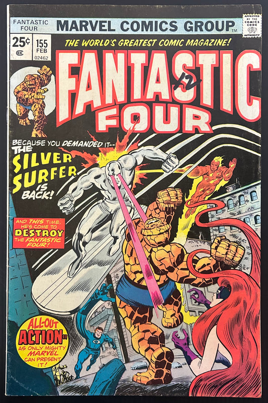 🔑 FANTASTIC FOUR #155 [MARVEL COMICS] DIRECT *ORIGIN SILVER SURFER* 1975 VG/FN