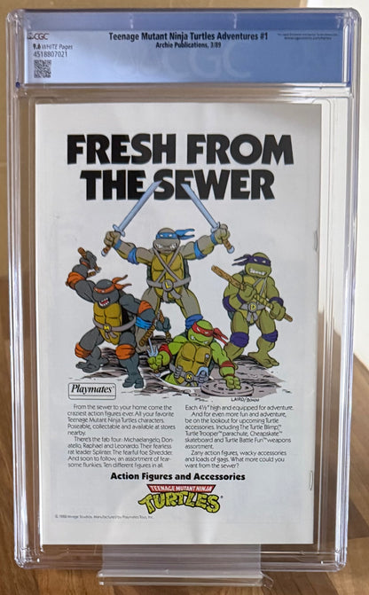 🔑 TEENAGE MUTANT NINJA TURTLES ADVENTURES #1 CGC 9.6 [ARCHIE COMICS] 1989