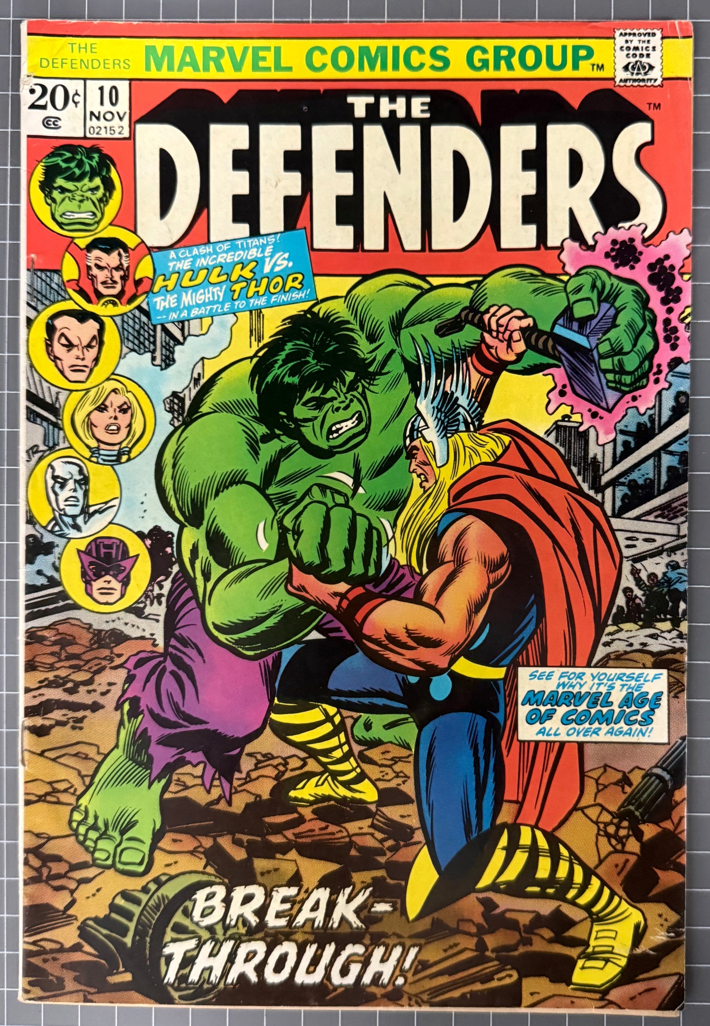 🔑 THE DEFENDERS #10 [MARVEL COMICS] DIRECT *HULK VS THOR* 1973 VG/FN