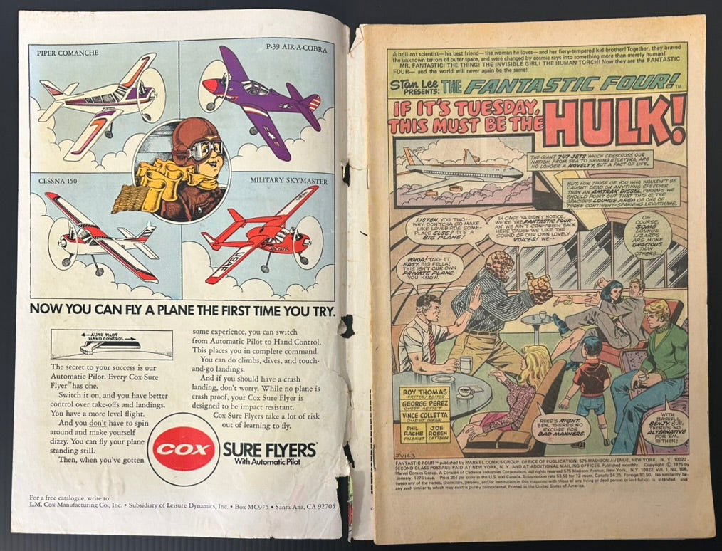 🔑 FANTASTIC FOUR #166 [MARVEL COMICS] DIRECT *HULK VS THE THING* 1976