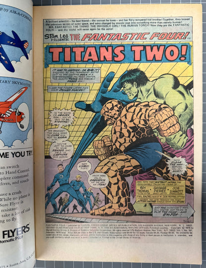 🔑 FANTASTIC FOUR #167 [MARVEL COMICS] DIRECT *FANTASTIC FOUR VS THE HULK* 1976 FN/VF