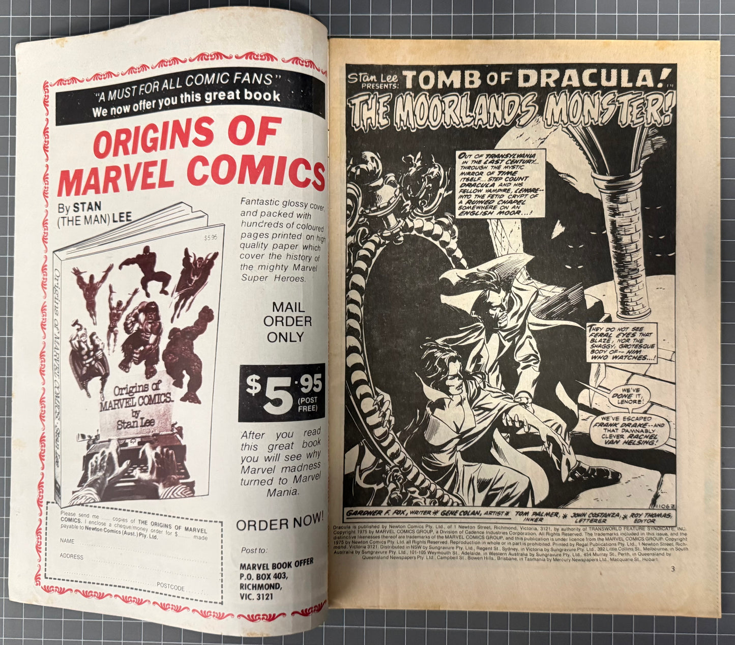 TALES OF HORROR DRACULA #5 + POSTER [NEWTON COMICS] AUSTRALIAN 1975