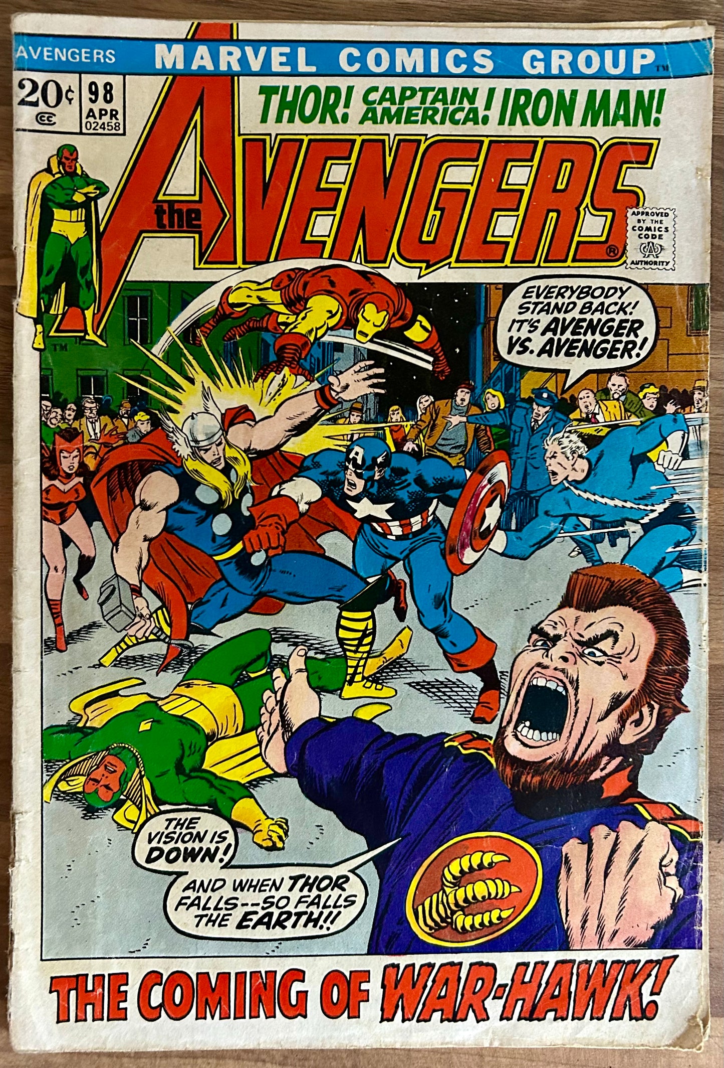 🔑 THE AVENGERS #98 [MARVEL COMICS] *HAWKEYE RETURN* 1972 GD