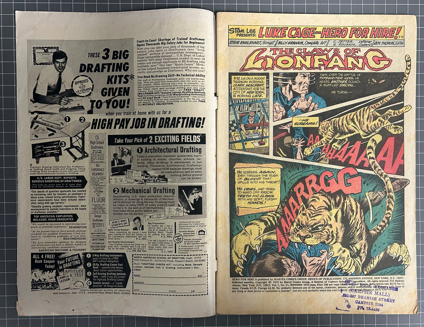 HERO FOR HIRE #13 [MARVEL COMICS] DIRECT 1973 GD/VG