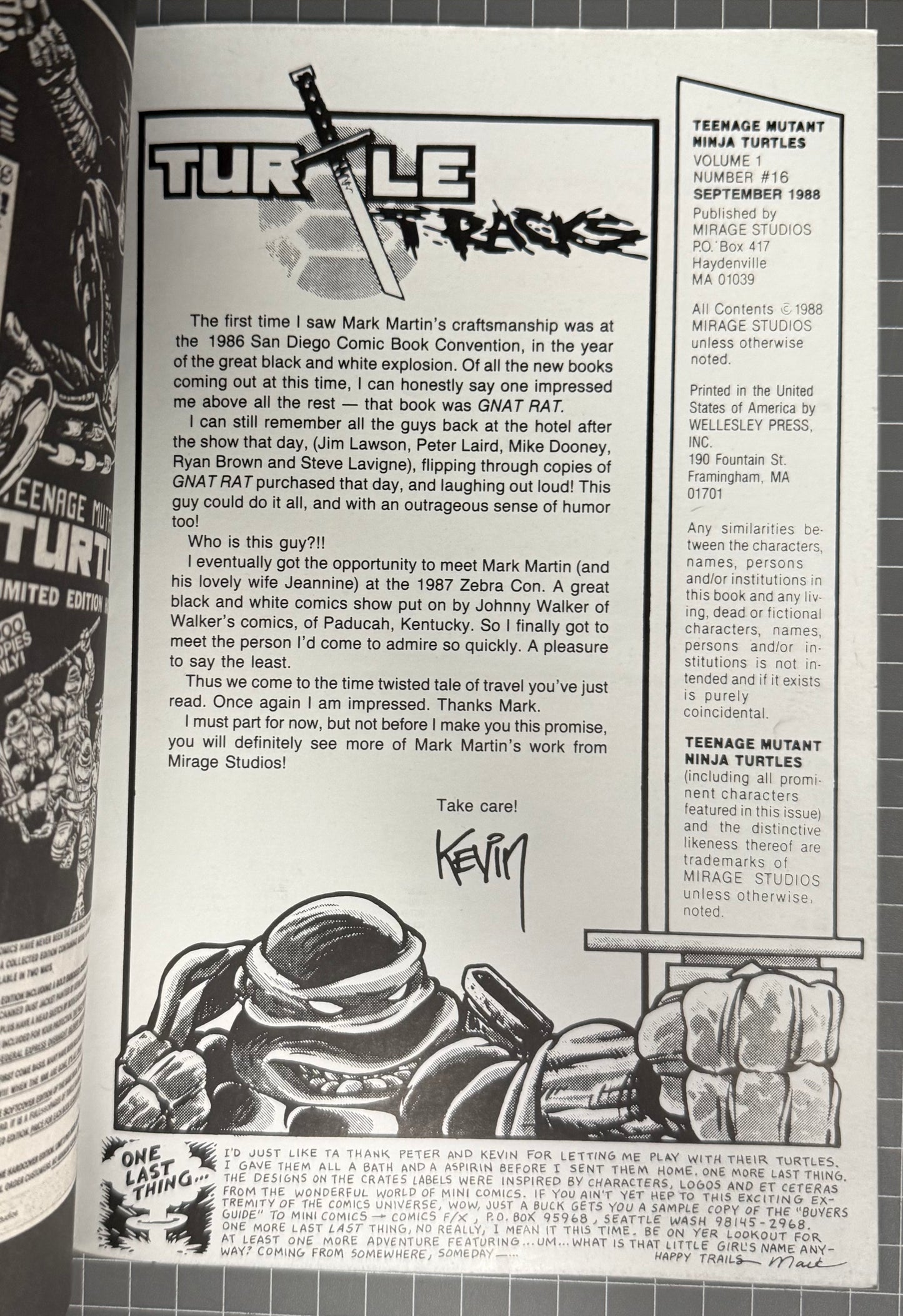 🔑 TEENAGE MUTANT NINJA TURTLES #16 (TMNT) [MIRAGE] COMIC 1988 FN