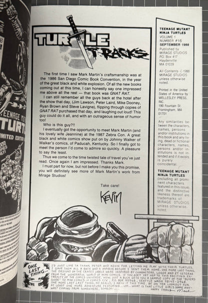 🔑 TEENAGE MUTANT NINJA TURTLES #16 (TMNT) [MIRAGE] COMIC 1988 FN