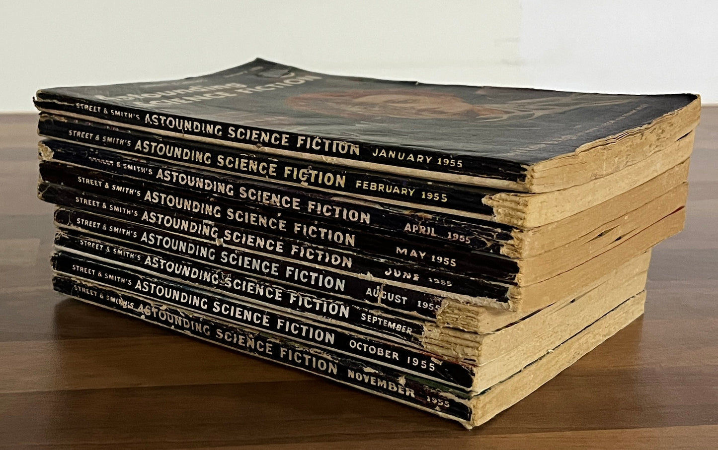 Lot of 9 British Astounding Science Fiction Magazines 1955 Jan Feb Apr May Jun Aug Sep Oct Nov