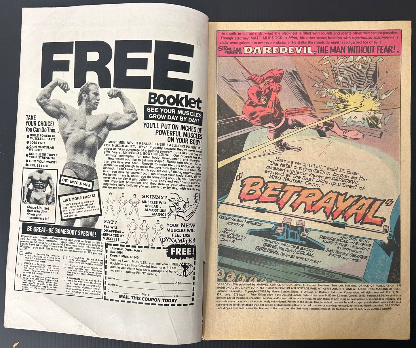 🔑 DAREDEVIL #153 [MARVEL COMICS] NEWSSTAND *1ST APP. BEN URICH* 1978 GD/VG