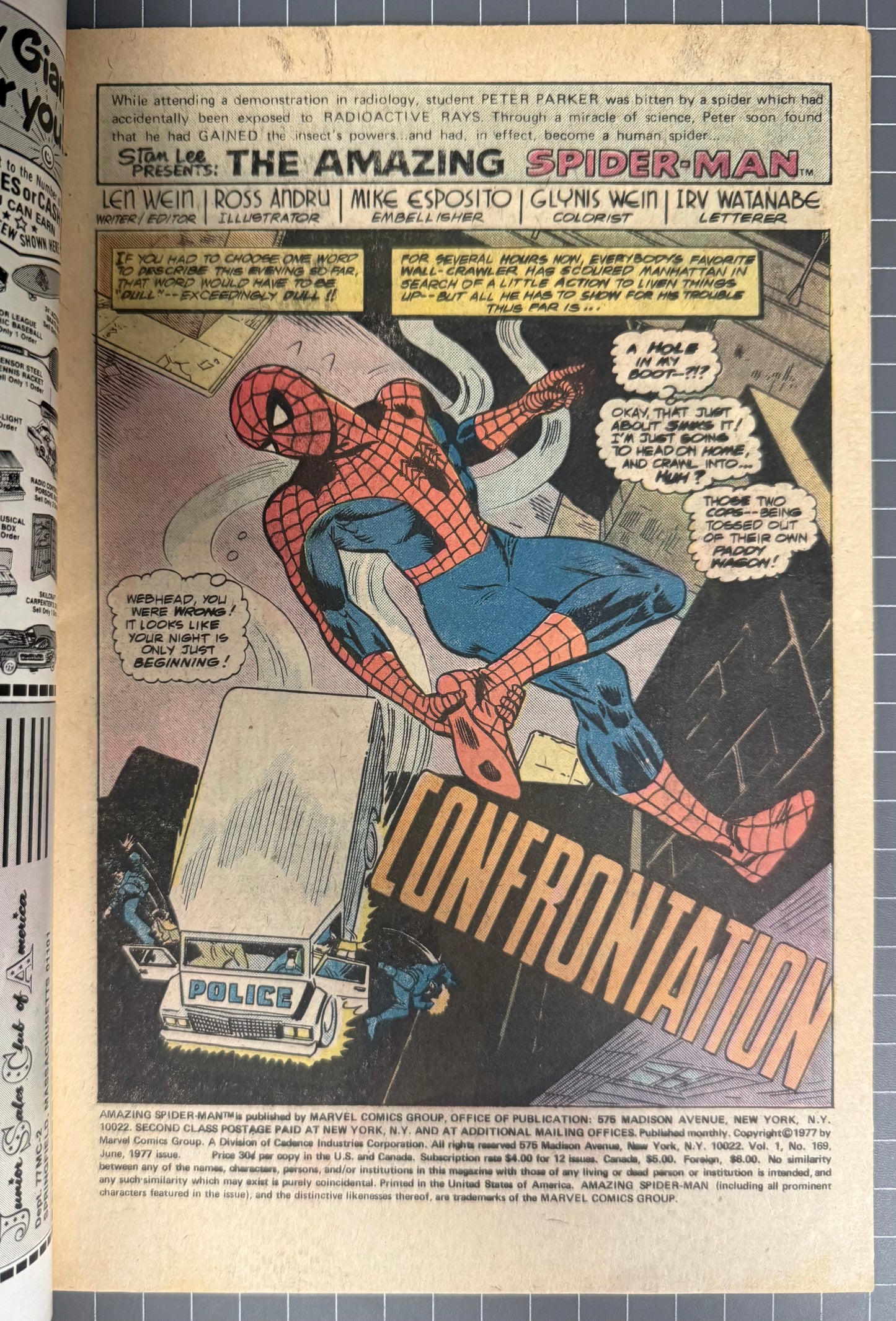 🔑 THE AMAZING SPIDER-MAN #169 [MARVEL COMICS] *FRANK MILLER LETTER* 1977 VF-