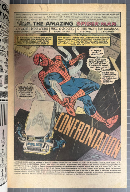 🔑 THE AMAZING SPIDER-MAN #169 [MARVEL COMICS] *FRANK MILLER LETTER* 1977 VF-