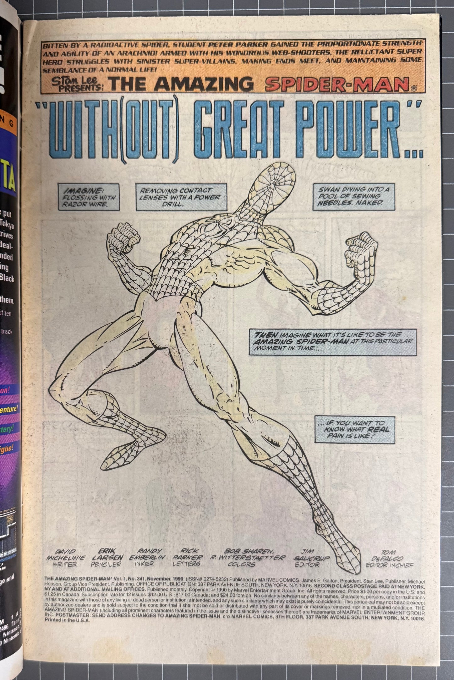 THE AMAZING SPIDER-MAN #341 [MARVEL COMICS] DIRECT 1990 VG/FN