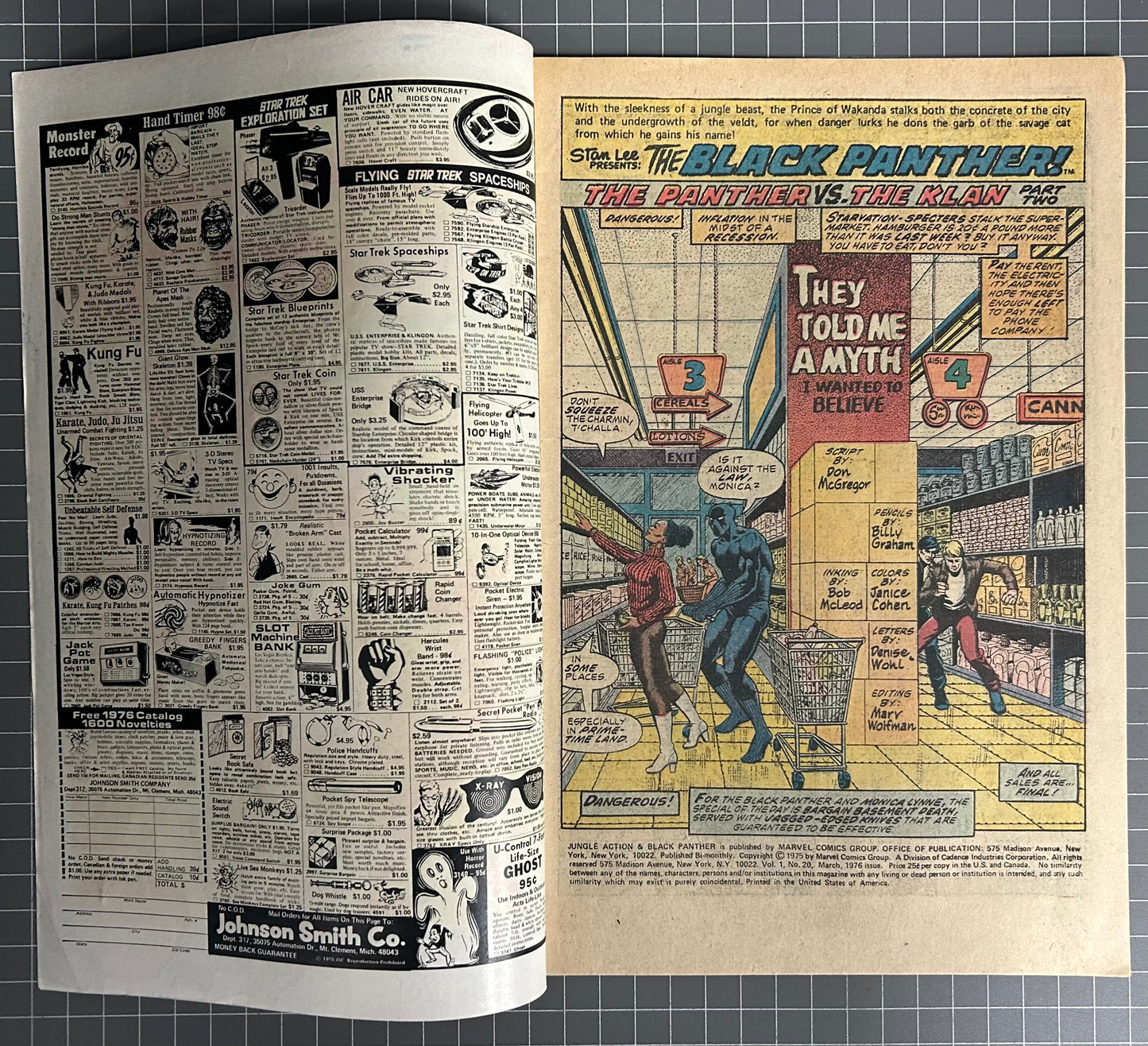 🔑 JUNGLE ACTION #20 [MARVEL COMICS] *BLACK PANTHER VS KU KLUX KLAN* 1976