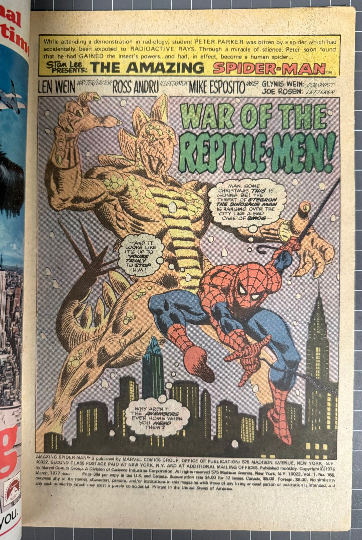 THE AMAZING SPIDER-MAN #166 [MARVEL COMICS] NEWSSTAND 1977 VG
