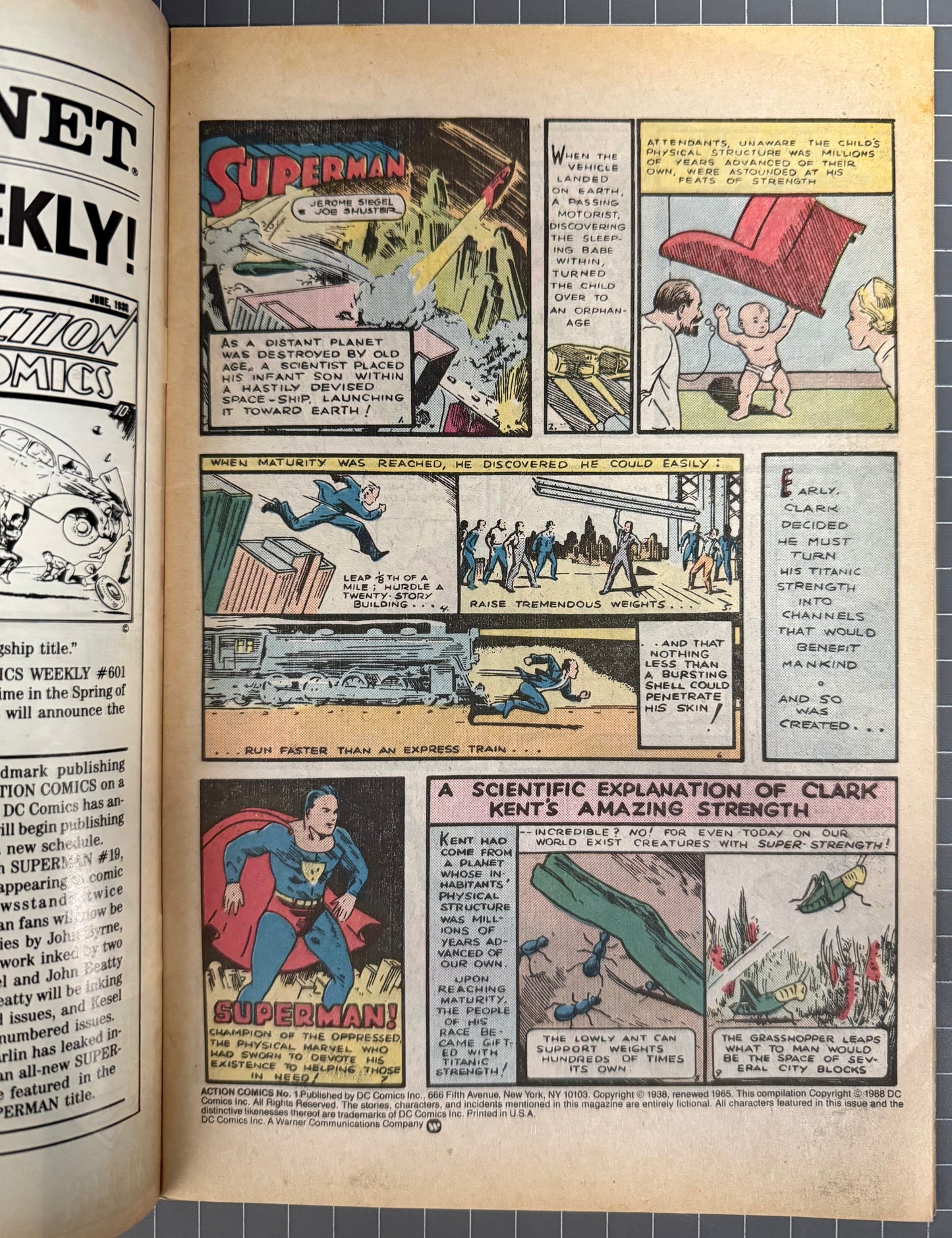 🔑 ACTION COMICS #1 [DC COMICS] DIRECT *REPRINT 1ST APP. SUPERMAN* 1988 FN