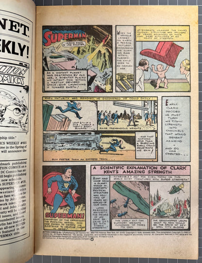 🔑 ACTION COMICS #1 [DC COMICS] DIRECT *REPRINT 1ST APP. SUPERMAN* 1988 FN
