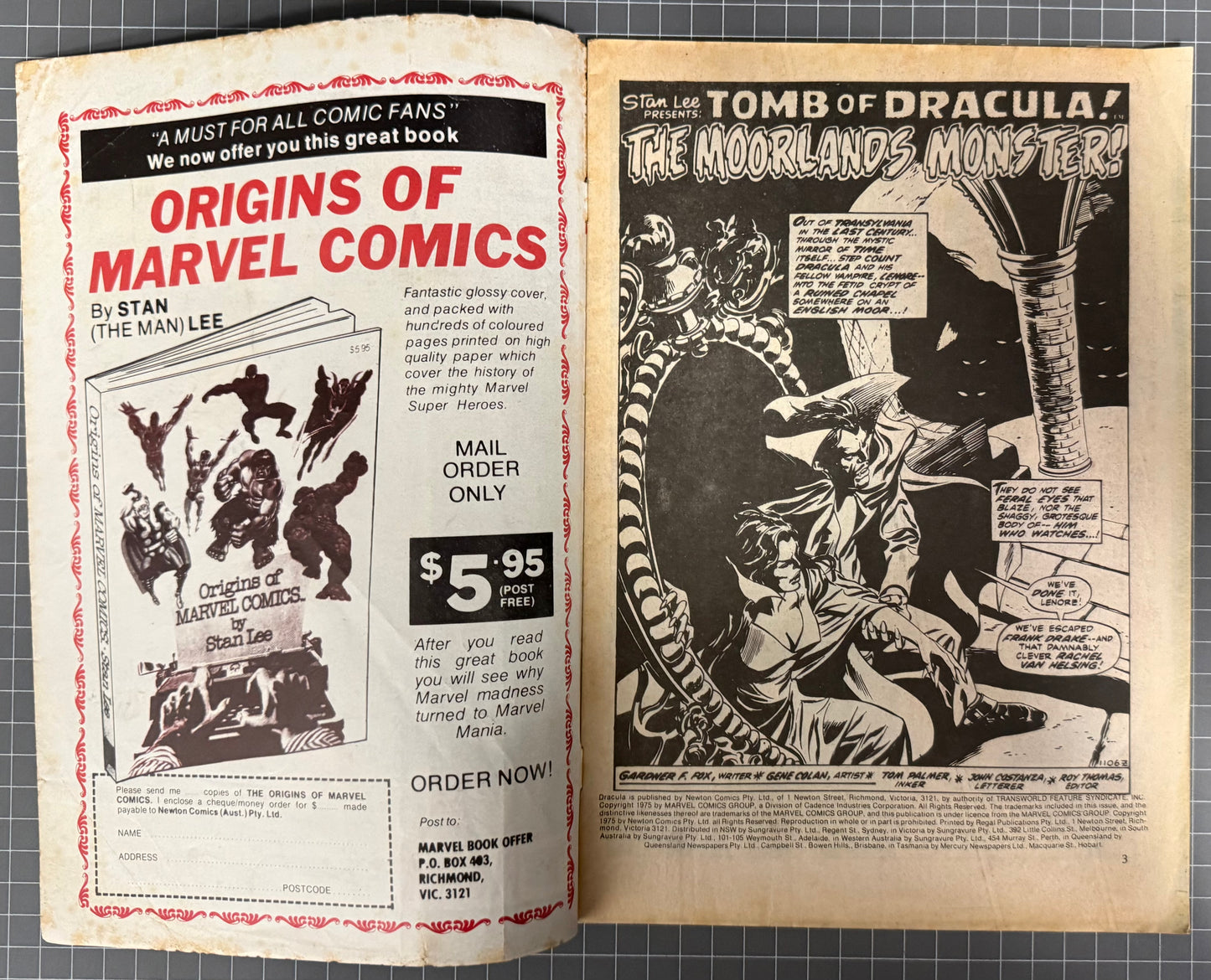 TALES OF HORROR DRACULA #5 + POSTER [NEWTON COMICS] AUSTRALIAN 1975