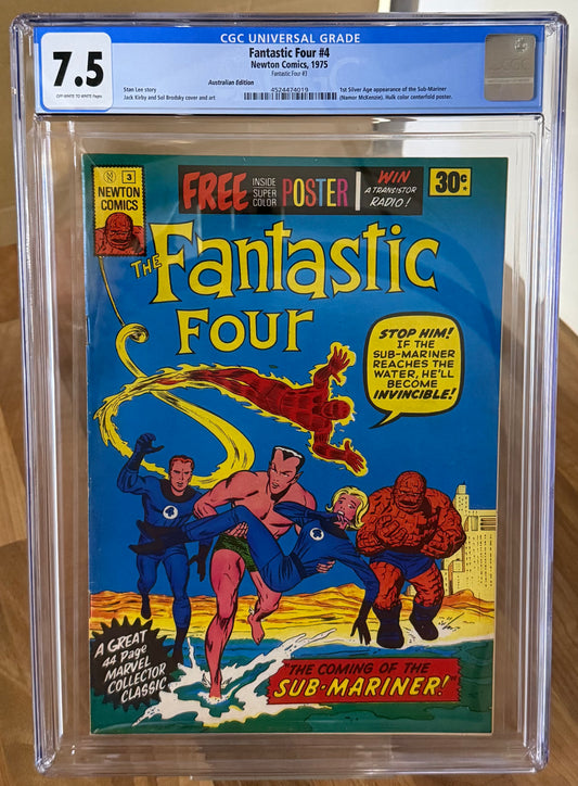 🔑 THE FANTASTIC FOUR #3 (#4) CGC 7.5 + POSTER [NEWTON COMICS] AUSTRALIAN MARVEL 1975