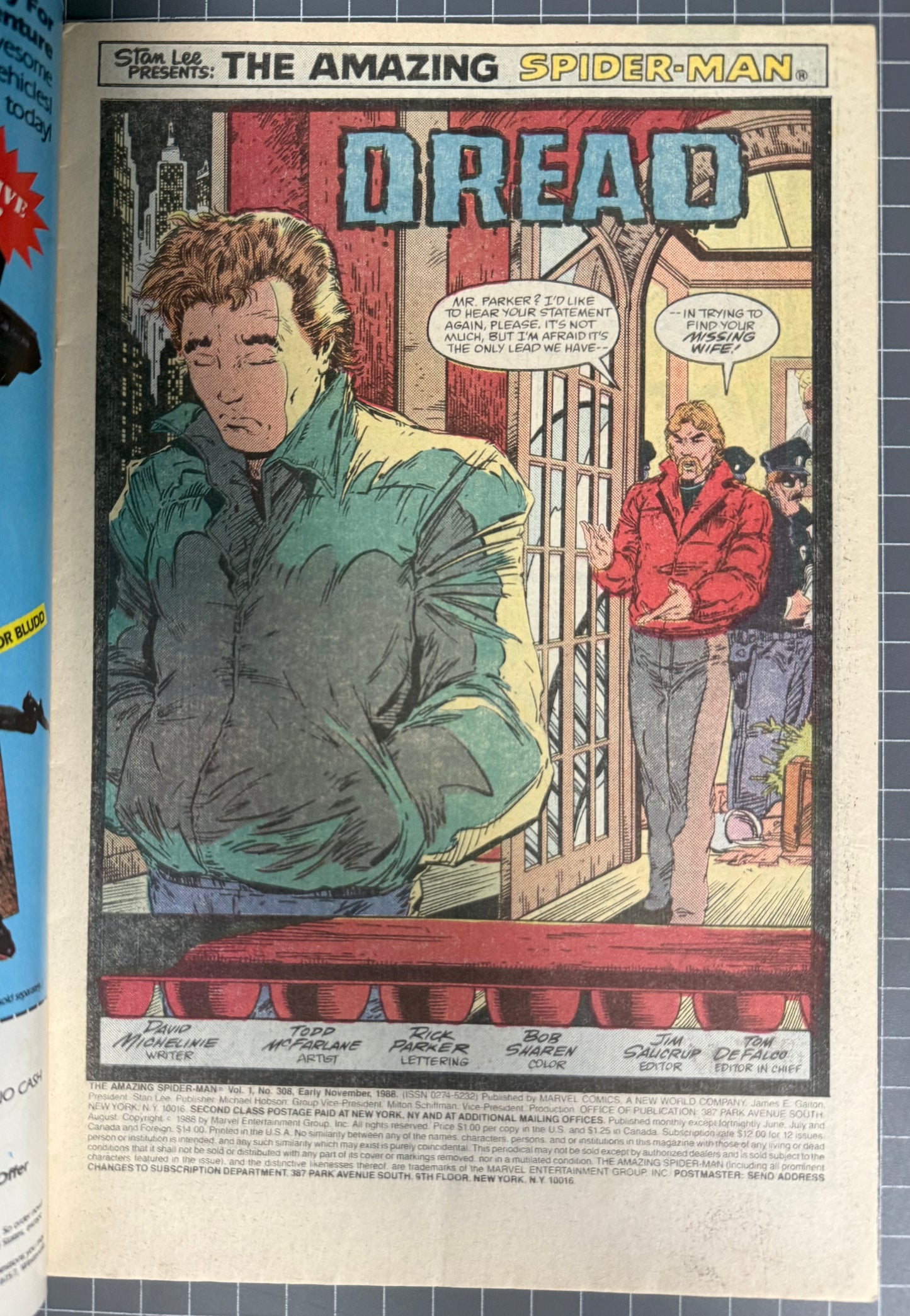 🔑 AMAZING SPIDER-MAN #308 [MARVEL COMICS] DIRECT *TODD MCFARLANE* 1988 FN-