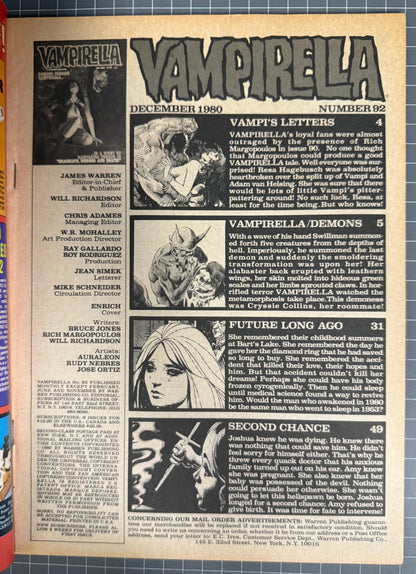 VAMPIRELLA #92 [WARREN] HORROR MAGAZINE 1980 FN/VF