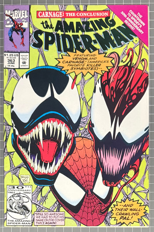 🔑 AMAZING SPIDER-MAN #363 [MARVEL COMICS] DIRECT *3RD APP. CARNAGE* 1992 VF
