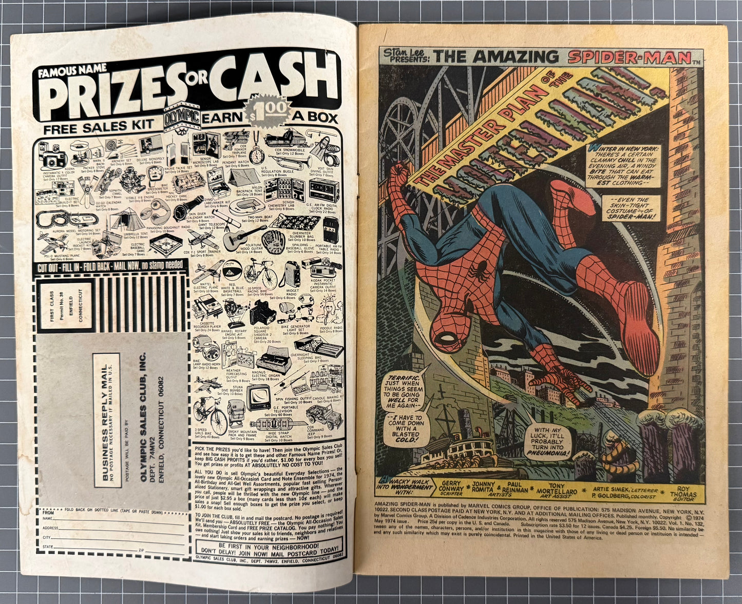 🔑 THE AMAZING SPIDER-MAN #132 [MARVEL COMICS] DIRECT 1974 GD+