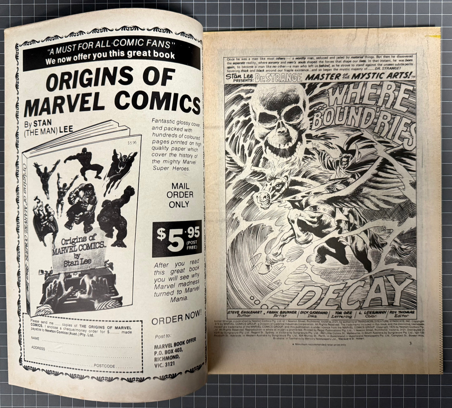 DOCTOR STRANGE #4 + POSTER [NEWTON COMICS] AUSTRALIAN 1975