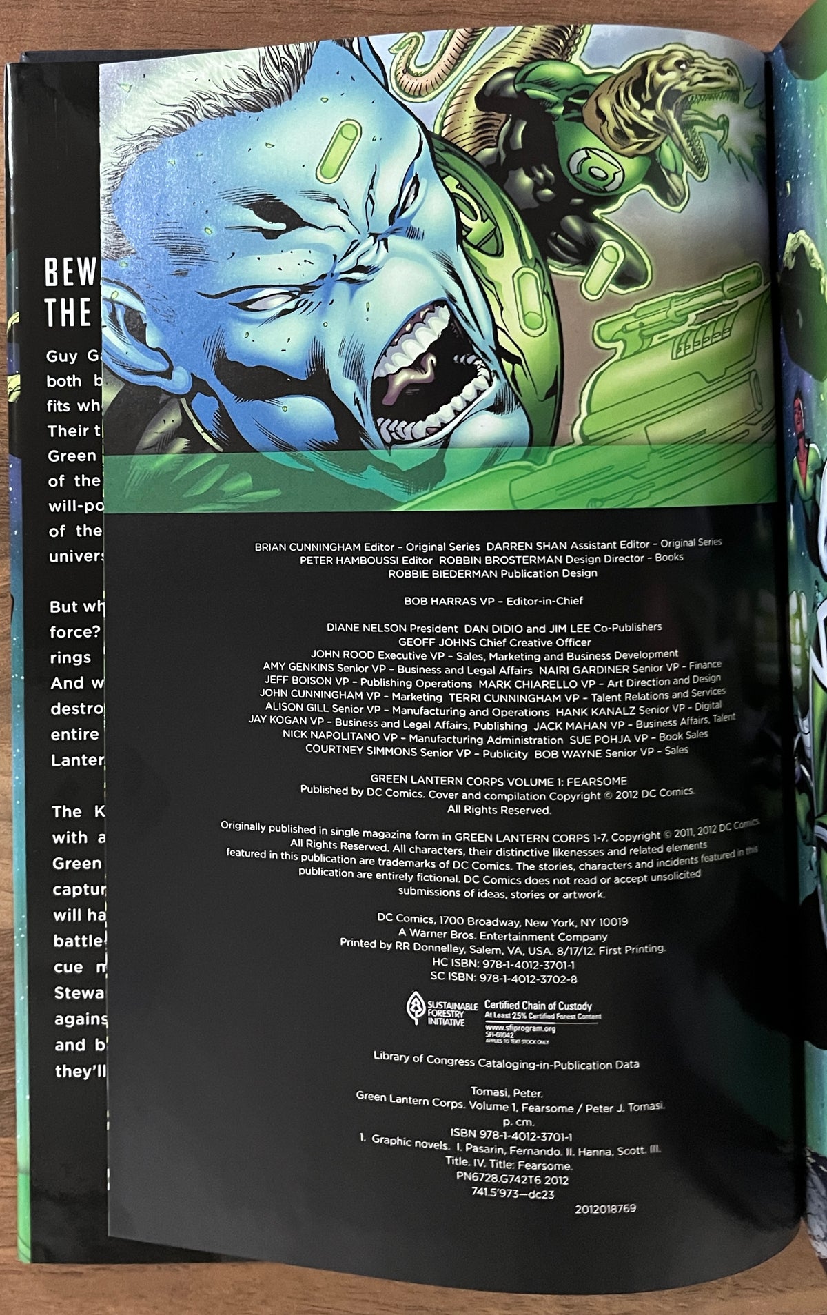 THE NEW 52! GREEN LANTERN CORPS VOLUME 1: FEARSOME [PETER J. TOMASI] HC 2012 1ST PRINT