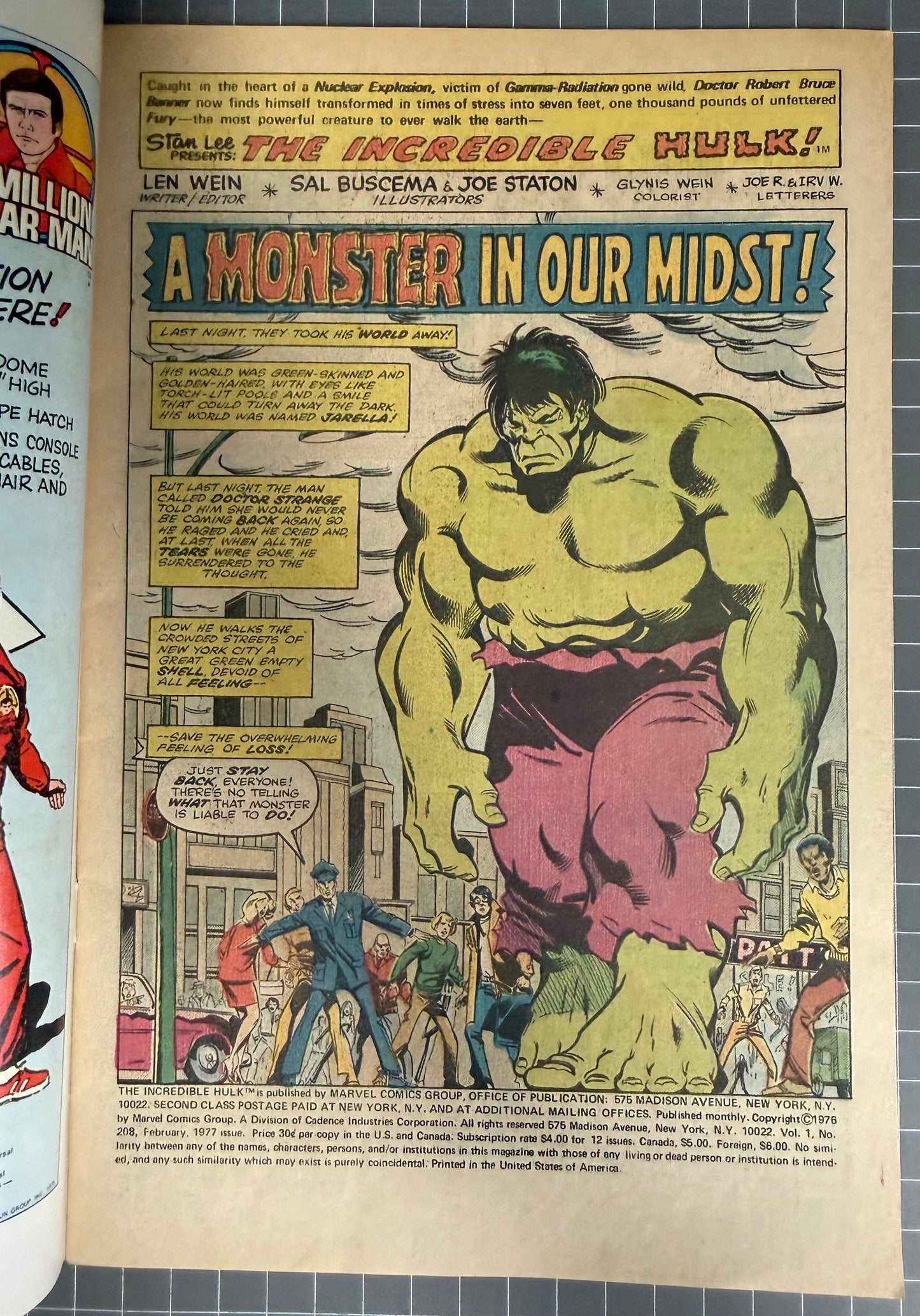 THE INCREDIBLE HULK #208 [MARVEL COMICS] NEWSSTAND 1977 FN/VF