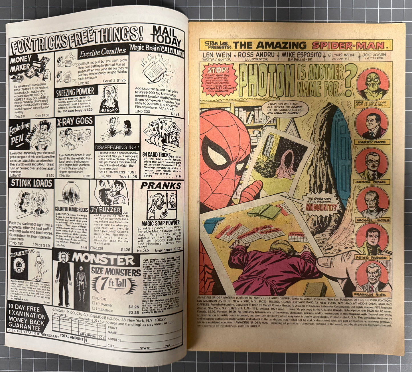 THE AMAZING SPIDER-MAN #171 [MARVEL COMICS] NEWSSTAND 1977 FN