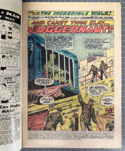 THE INCREDIBLE HULK #172 [MARVEL COMICS] DIRECT 1974 VG?FN