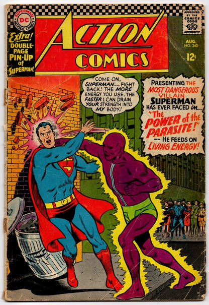 🔑 ACTION COMICS #340 [DC] ***1ST APP. PARASITE*** 1966, GD+