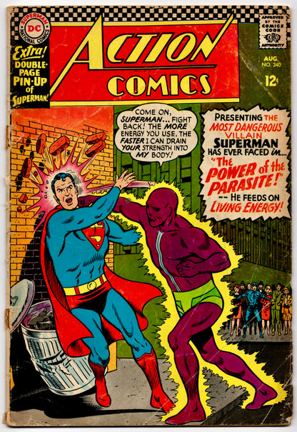 🔑 ACTION COMICS #340 [DC] ***1ST APP. PARASITE*** 1966, GD+