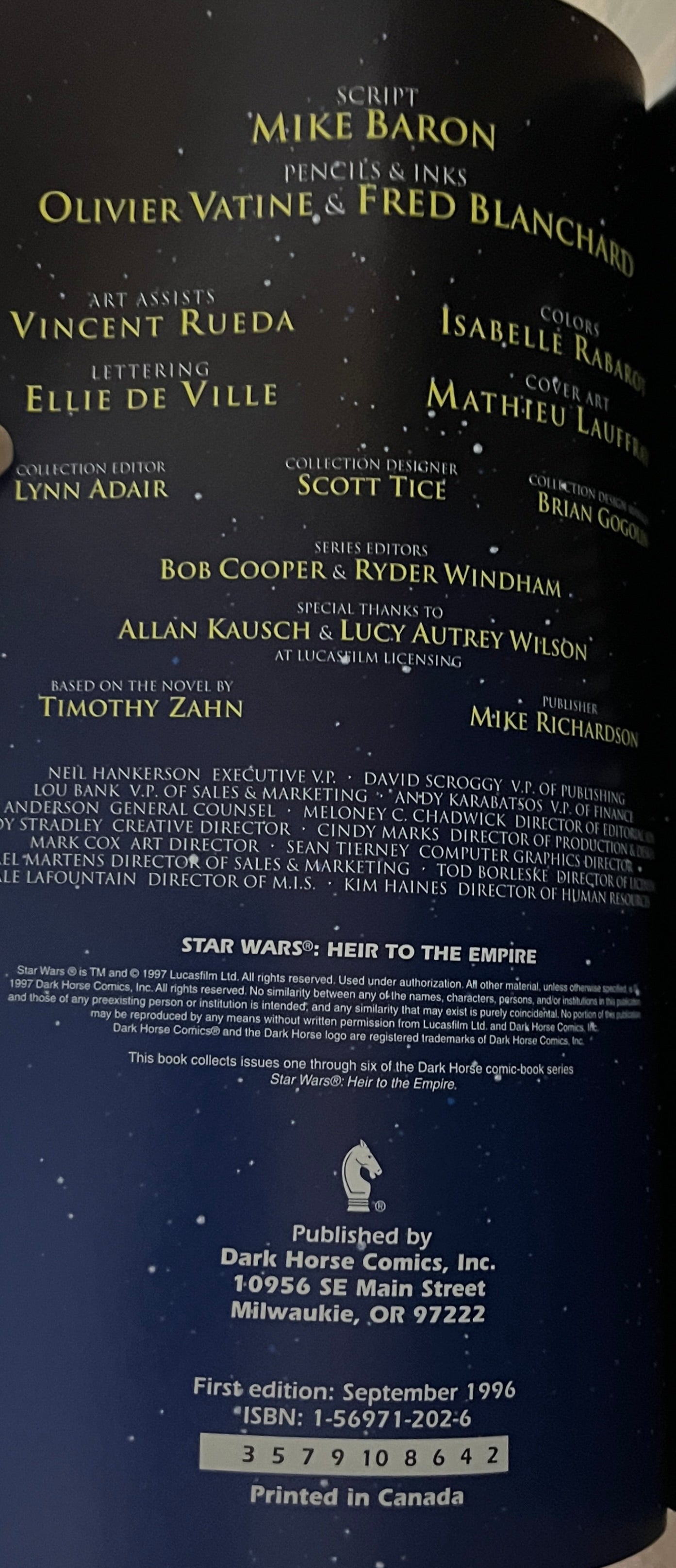 STAR WARS: Heir to the Empire Graphic TPB, 1st Edition, 1996, Dark Horse