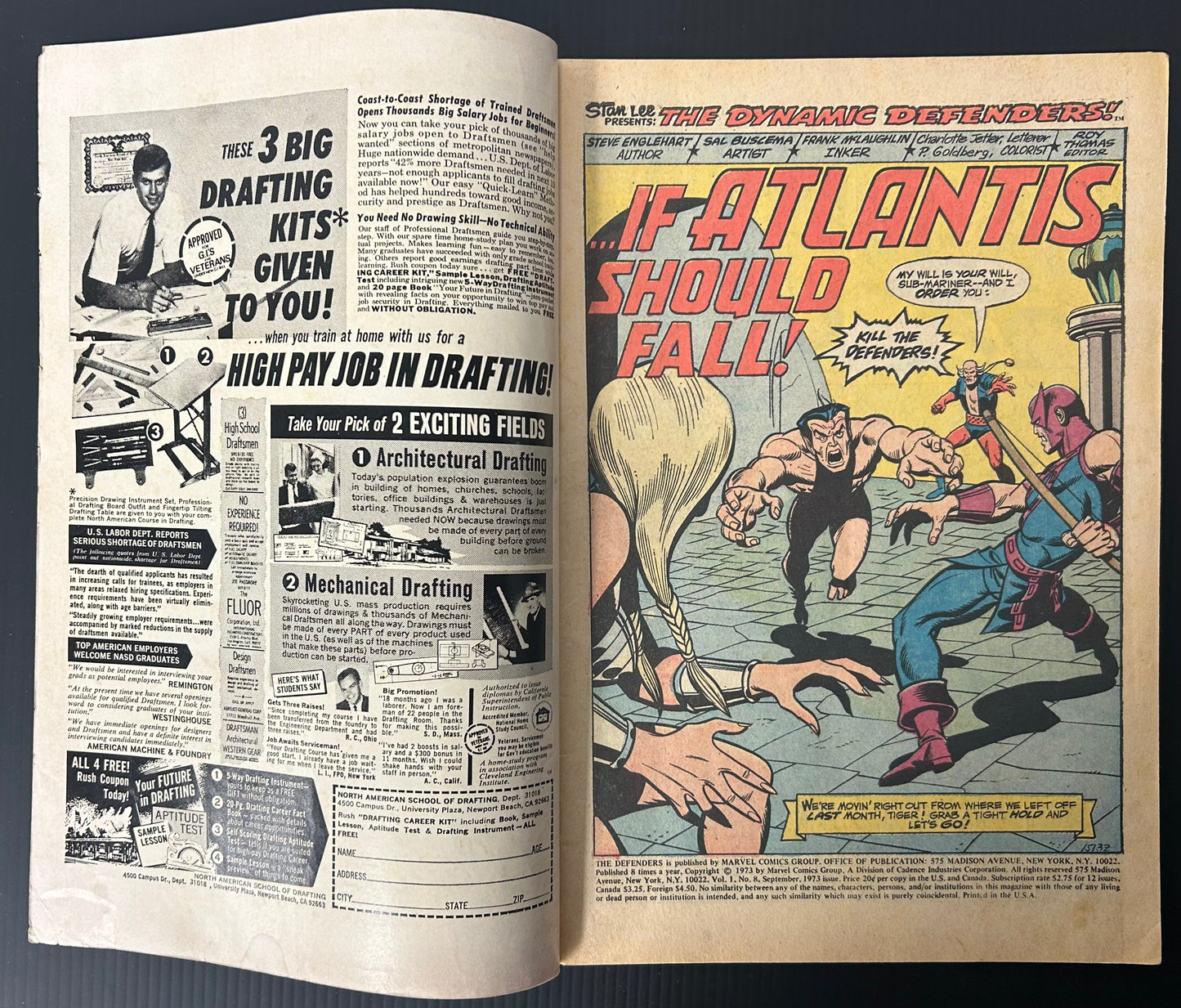 🔑 THE DEFENDERS #8 [MARVEL COMICS] DIRECT *DEFENDERS WAR PART 2* 1973 VG/FN