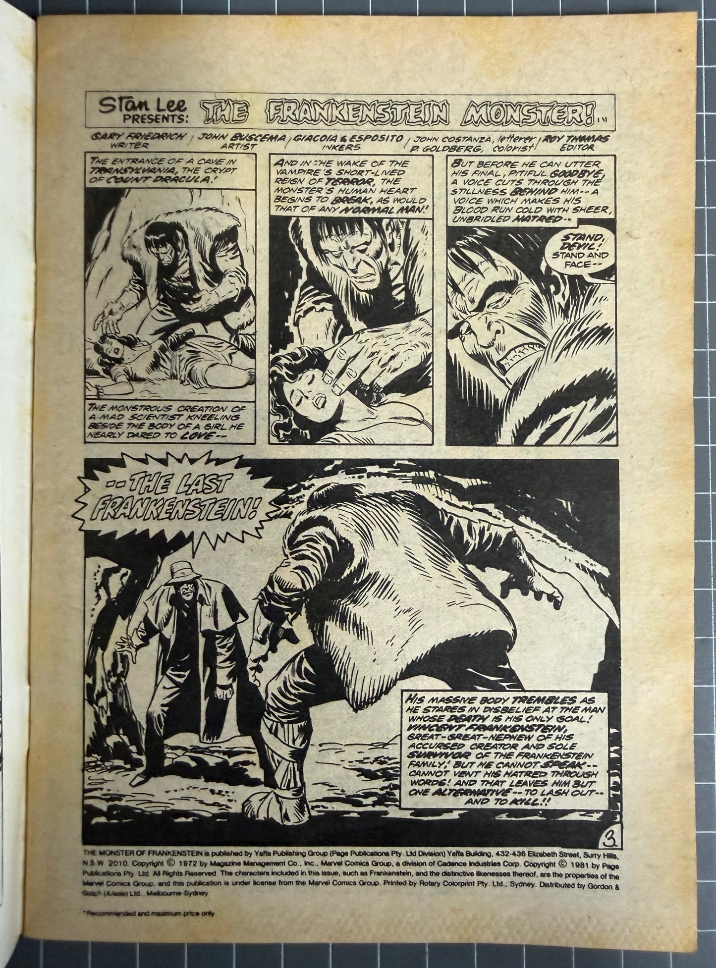 🔑 FRANKENSTEIN MONSTER #4 [YAFFA PUBLISHING] AUSTRALIAN DIGEST COMIC 1981