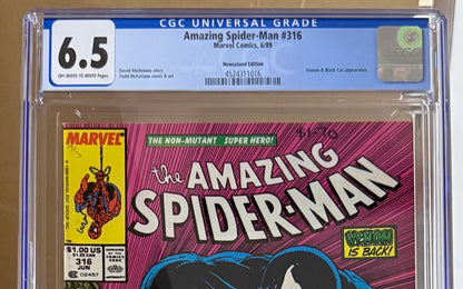 🔑 AMAZING SPIDER-MAN #316 CGC 6.5 NEWSSTAND MARVEL TODD MCFARLANE COMIC 1989