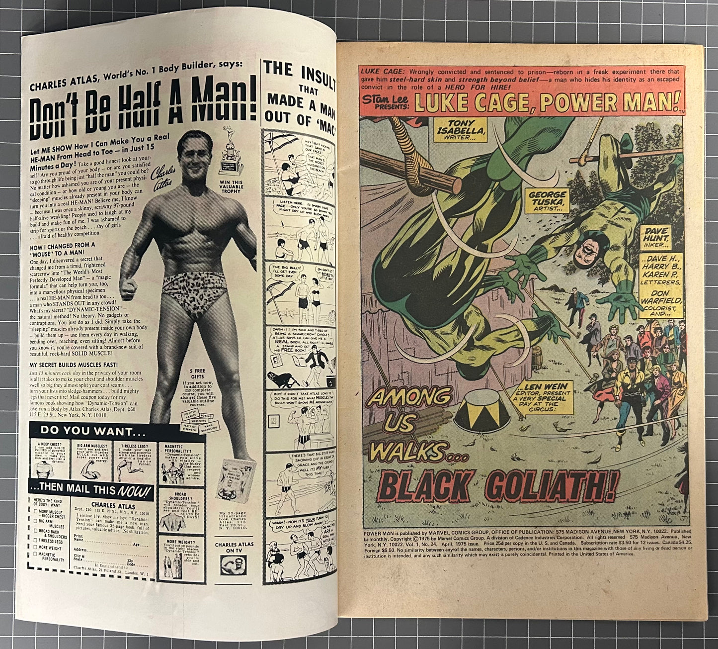 🔑 POWER MAN #24 [MARVEL COMICS] *BLACK GOLIATH ORIGIN* 1975 FN-