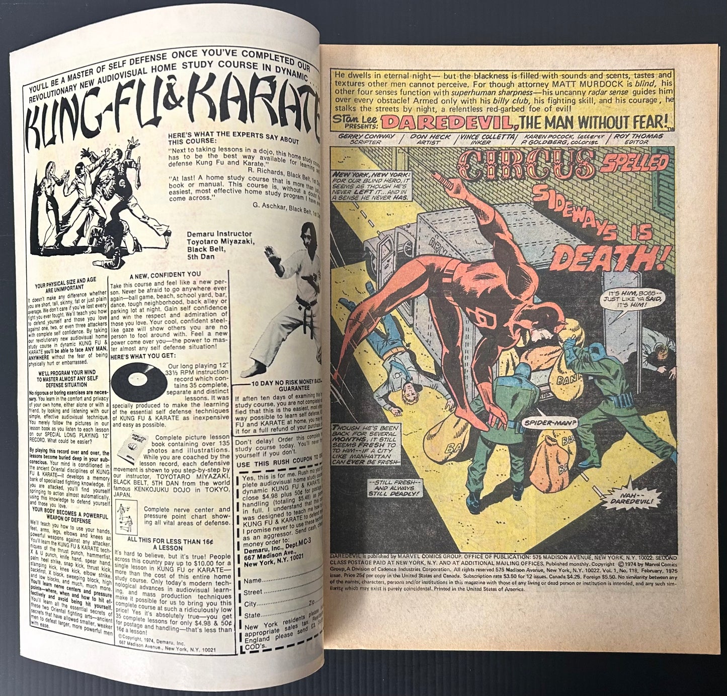 🔑 DAREDEVIL #118 [MARVEL COMICS] DIRECT *CIRCUS OF CRIME VS DAREDEVIL* 1975 VF-