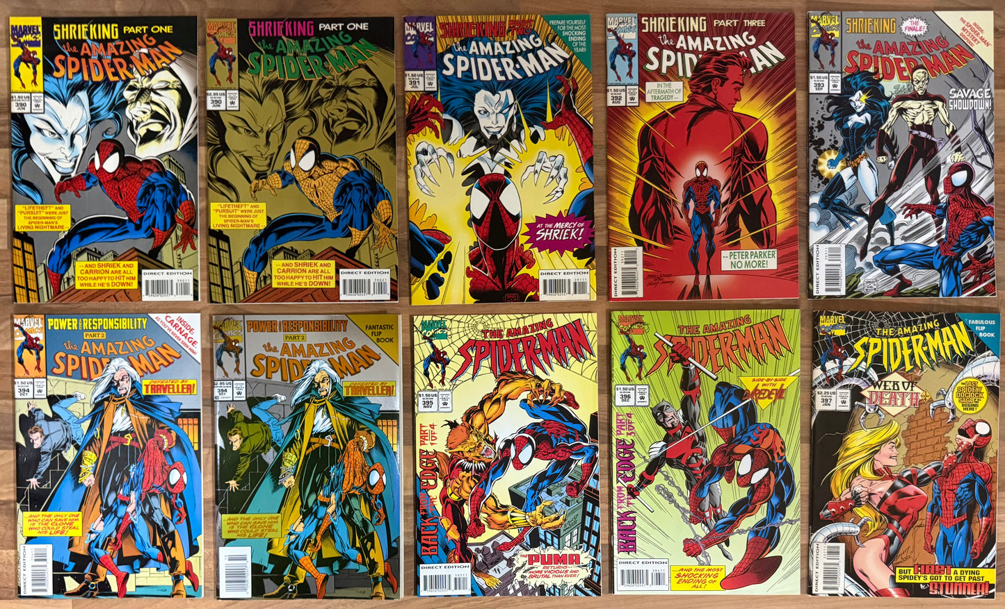 🔑 AMAZING SPIDER-MAN COMPLETE #390-397 [MARVEL COMICS] LOT 10 DIRECT HIGH GRADE