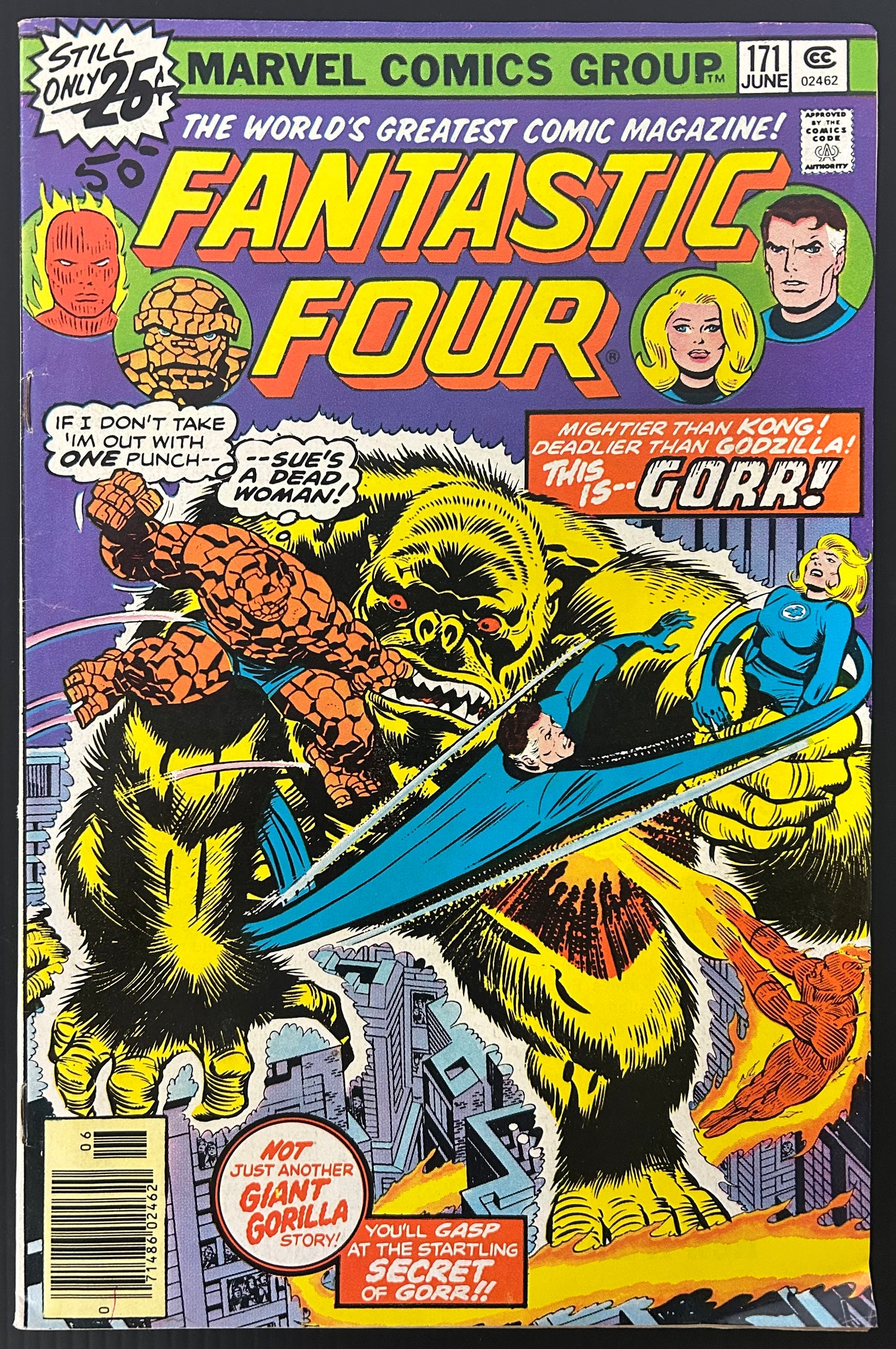 🔑 FANTASTIC FOUR #171 [MARVEL COMICS] NEWSSTAND *1ST APPR GORR* 1976 FN-