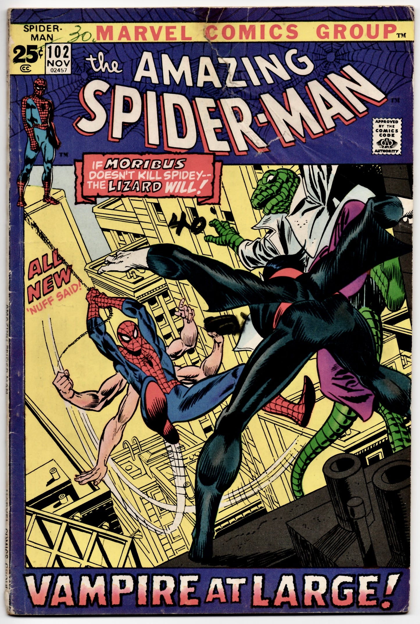 🔑 THE AMAZING SPIDER-MAN #102 (MARVEL) COMIC 1971 *MORBIUS* GD+