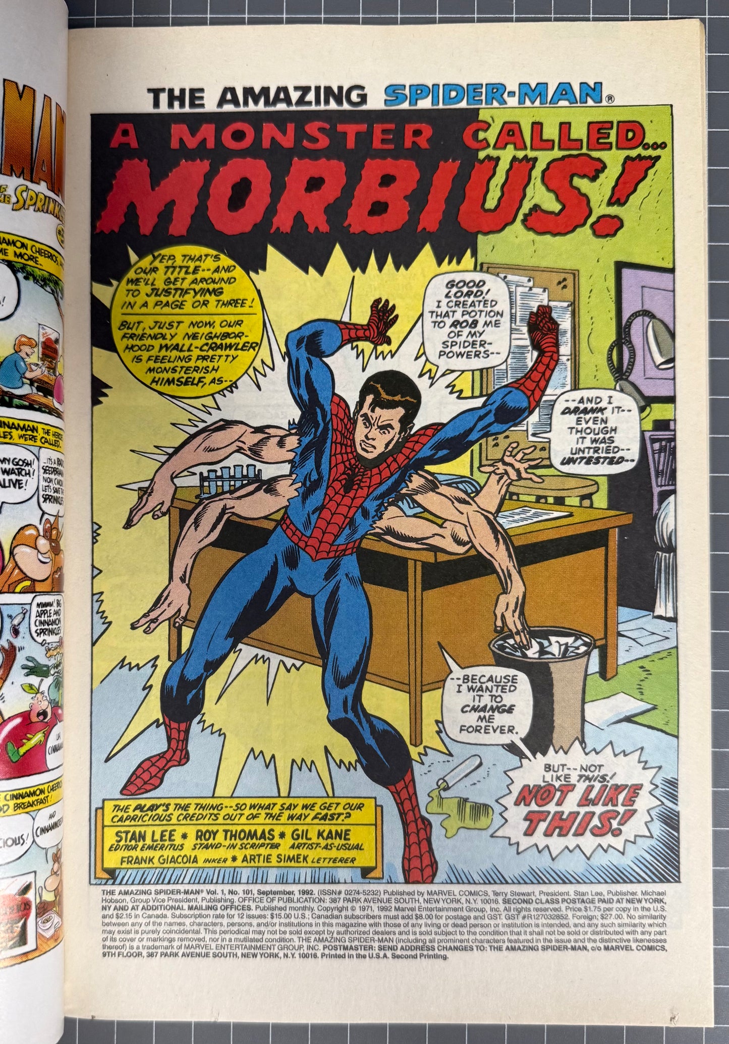 🔑 THE AMAZING SPIDER-MAN #101 [MARVEL COMICS] 2ND PRINTING *MORBIUS* 1992 VF-
