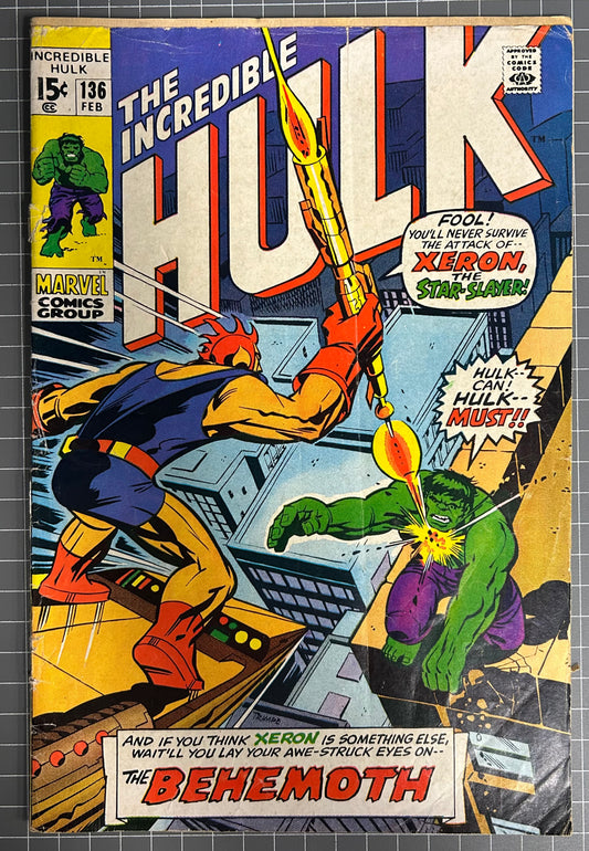 🔑 THE INCREDIBLE HULK #136 [MARVEL COMICS] DIRECT *XERON DEBUT* 1971 GD/VG