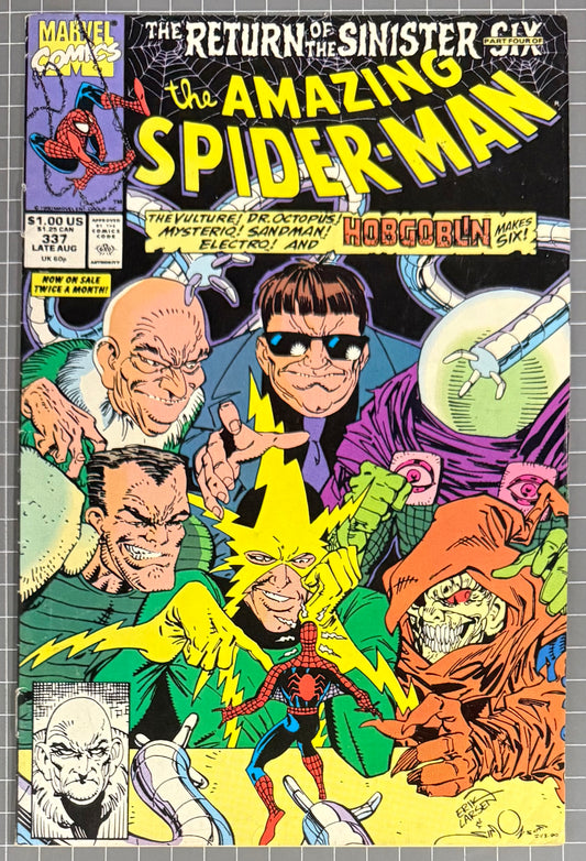 🔑 AMAZING SPIDER-MAN #337 [MARVEL COMICS] *1ST FULL APP. SINISTER SIX* 1990 FN