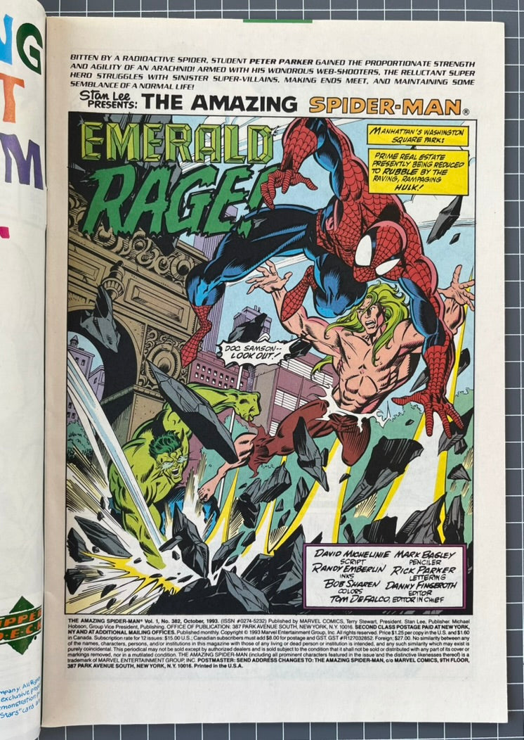 THE AMAZING SPIDER-MAN #382 [MARVEL COMICS] DIRECT 1993 VF