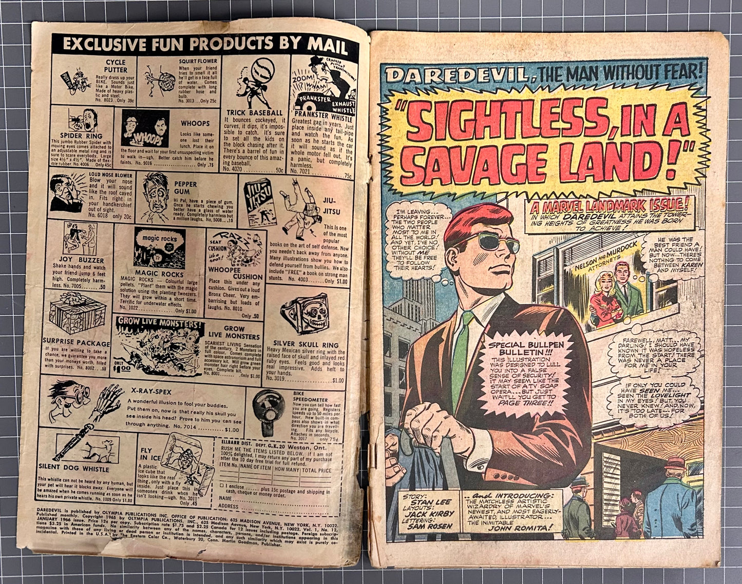 🔑 DAREVDEVIL #12 [MARVEL COMICS] DIRECT *DAREDEVIL MEETS KA-ZAR* 1966 GD+