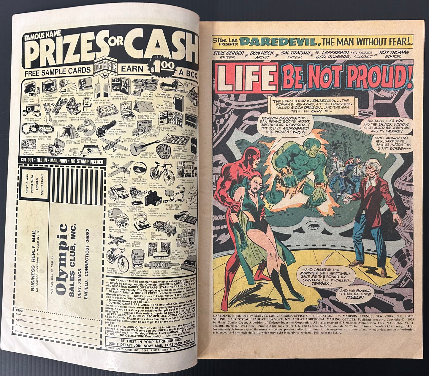 DAREDEVIL #106 [MARVEL COMICS] DIRECT 1974 VG