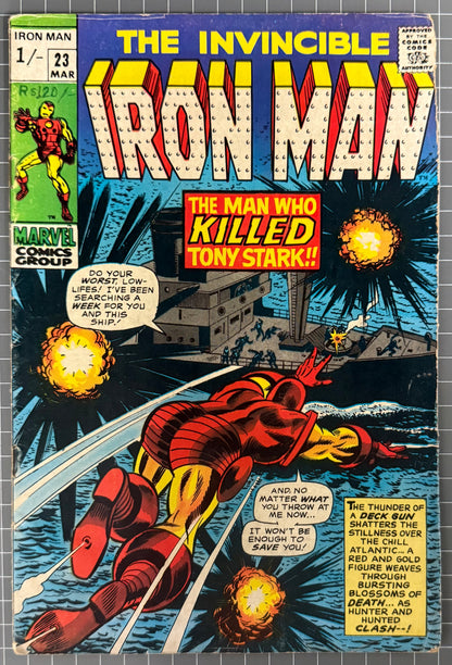 THE INVINCIBLE IRON MAN #23 [MARVEL COMICS] UK PRICE VARIANT 1970 GD/VG