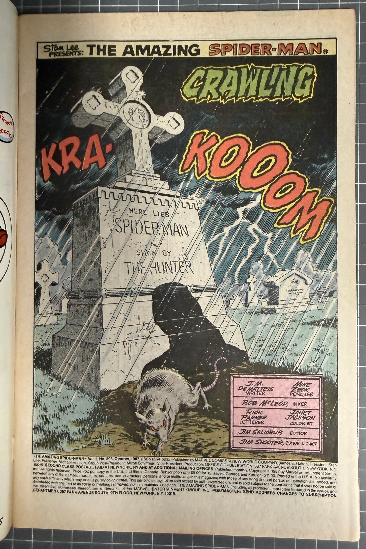 🔑 THE AMAZING SPIDER-MAN #293 [MARVEL COMICS] *KRAVEN'S LAST HUNT* 1987 FN