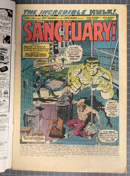 🔑 THE INCREDIBLE HULK #143 [MARVEL COMICS] *1ST MEET DOCTOR DOOM X HULK* 1971 GD/VG